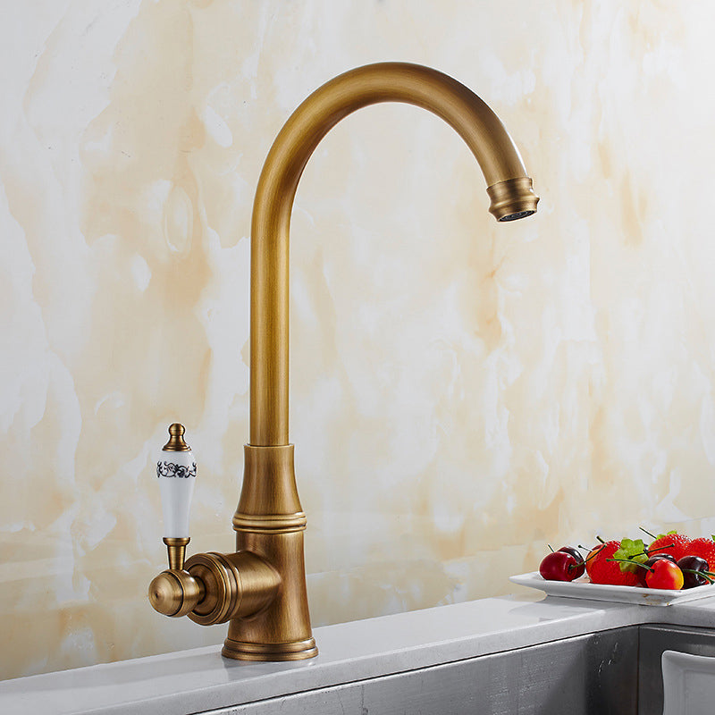 Traditional 1-Hole Kitchen Faucet Swivel Spout Gooseneck Standard Kitchen Faucets