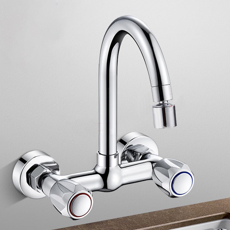 Contemporary Wall Mounted Pot Filler Faucet High Arch Swivel Spout 2 Hole Kitchen Faucet