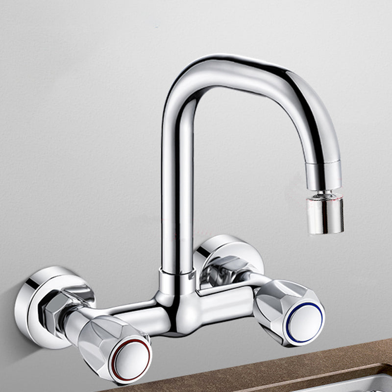 Contemporary Wall Mounted Pot Filler Faucet High Arch Swivel Spout 2 Hole Kitchen Faucet