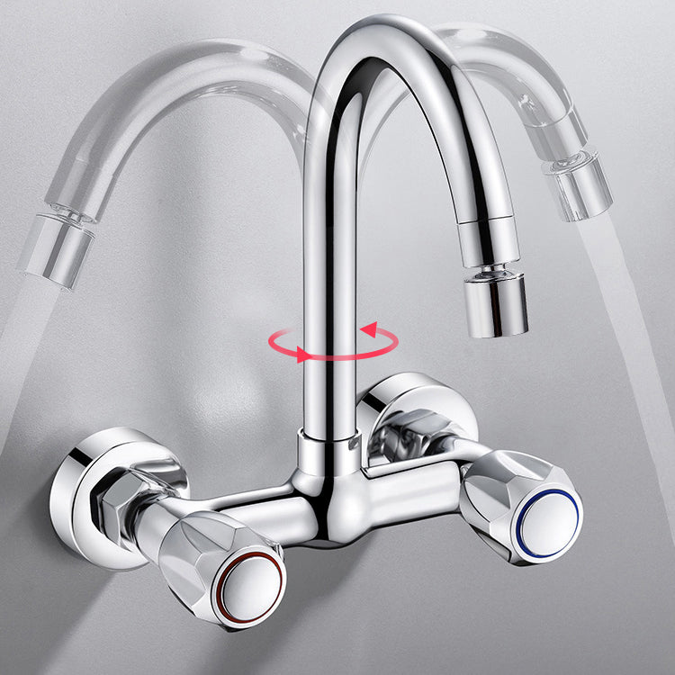 Contemporary Wall Mounted Pot Filler Faucet High Arch Swivel Spout 2 Hole Kitchen Faucet