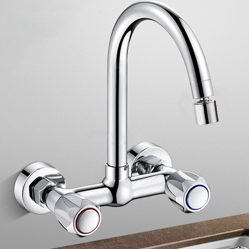 Contemporary Wall Mounted Pot Filler Faucet High Arch Swivel Spout 2 Hole Kitchen Faucet