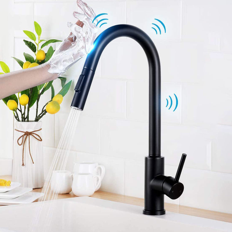 Modern Kitchen Sink Faucet Swivel Spout High Arch Touch Sensor with Pull down Sprayer