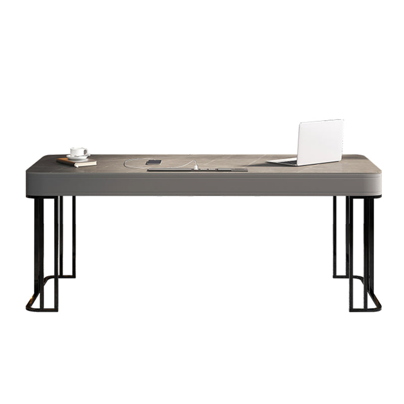 Modern Stone Office Desk Rectangular Shape Task Desk with 2-Drawers in Grey