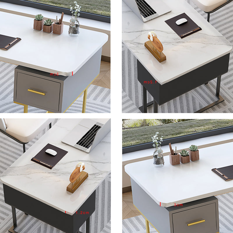 Modern Stone Office Desk Rectangular Shape Task Desk with 1-Drawers for Office