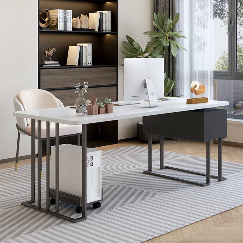 Modern Stone Office Desk Rectangular Shape Task Desk with 1-Drawers for Office