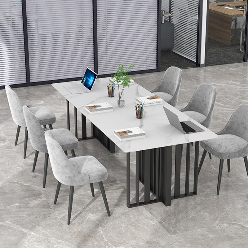 Rectangular Shaped Office Conference Table Slate Writing Desk in White