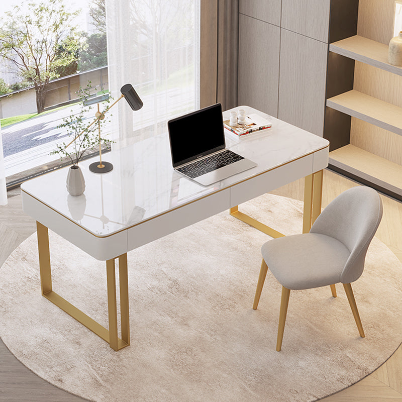 Rectangular Shaped Office Working Table Stone Writing Desk in Gold/Black