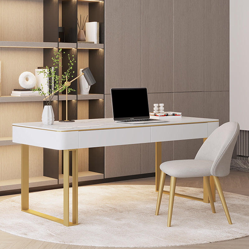 Rectangular Shaped Office Working Table Stone Writing Desk in Gold/Black