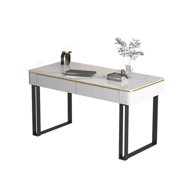 Rectangular Shaped Office Working Table Stone Writing Desk in Gold/Black