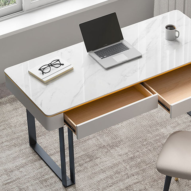 Rectangular Shaped Office Working Table Stone Writing Desk in Gold/Black