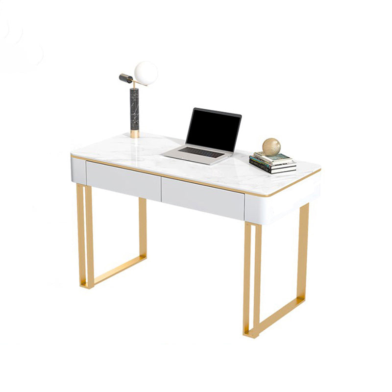 Rectangular Shaped Office Working Table Stone Writing Desk in Gold/Black