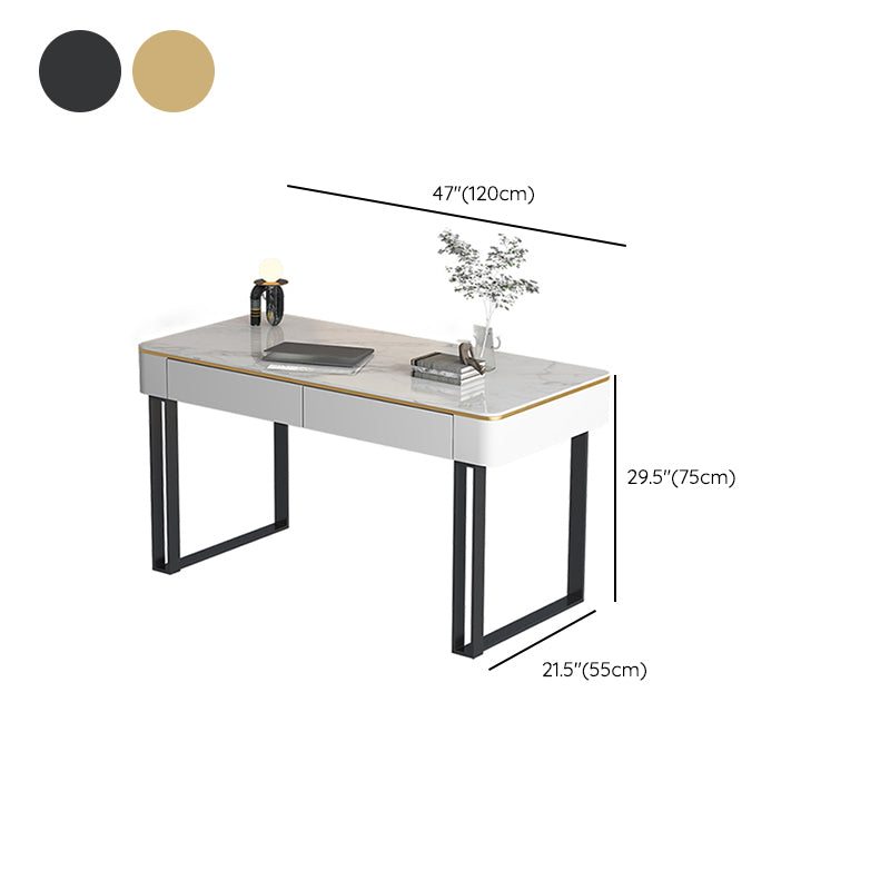 Rectangular Shaped Office Working Table Stone Writing Desk in Gold/Black