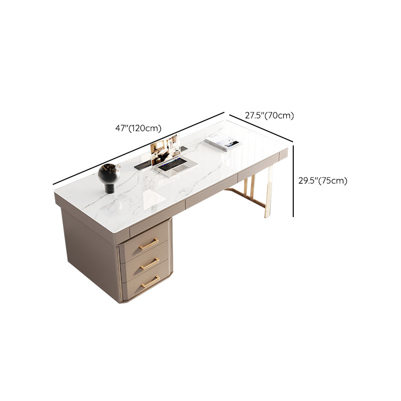 0/6-Drawers Writing Desk Rectangular Shaped Office Desk in White