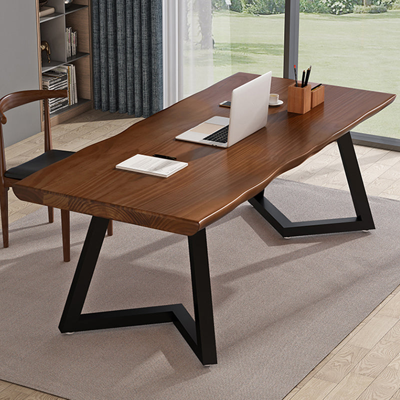 Irregular Shaped Working Table Wood Writing Desk in Brown for Home