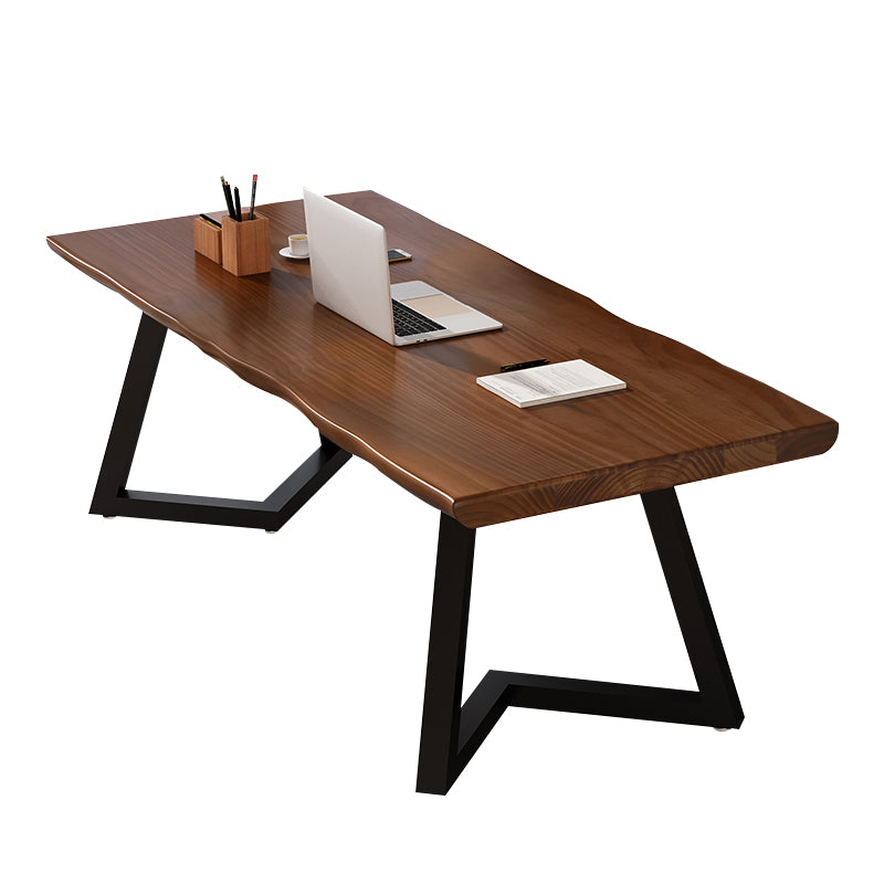 Irregular Shaped Working Table Wood Writing Desk in Brown for Home