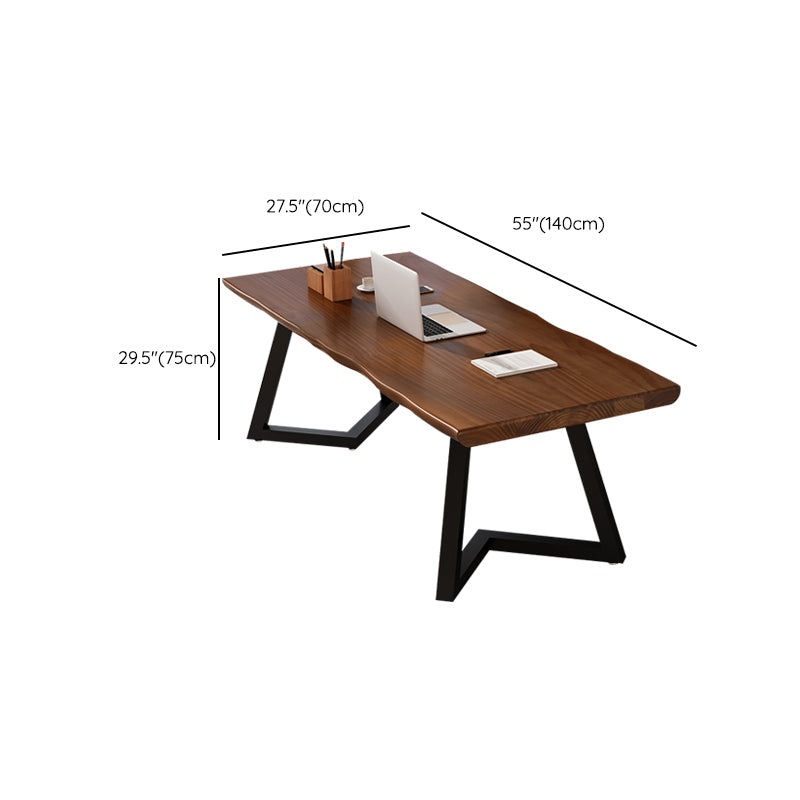 Irregular Shaped Working Table Wood Writing Desk in Brown for Home