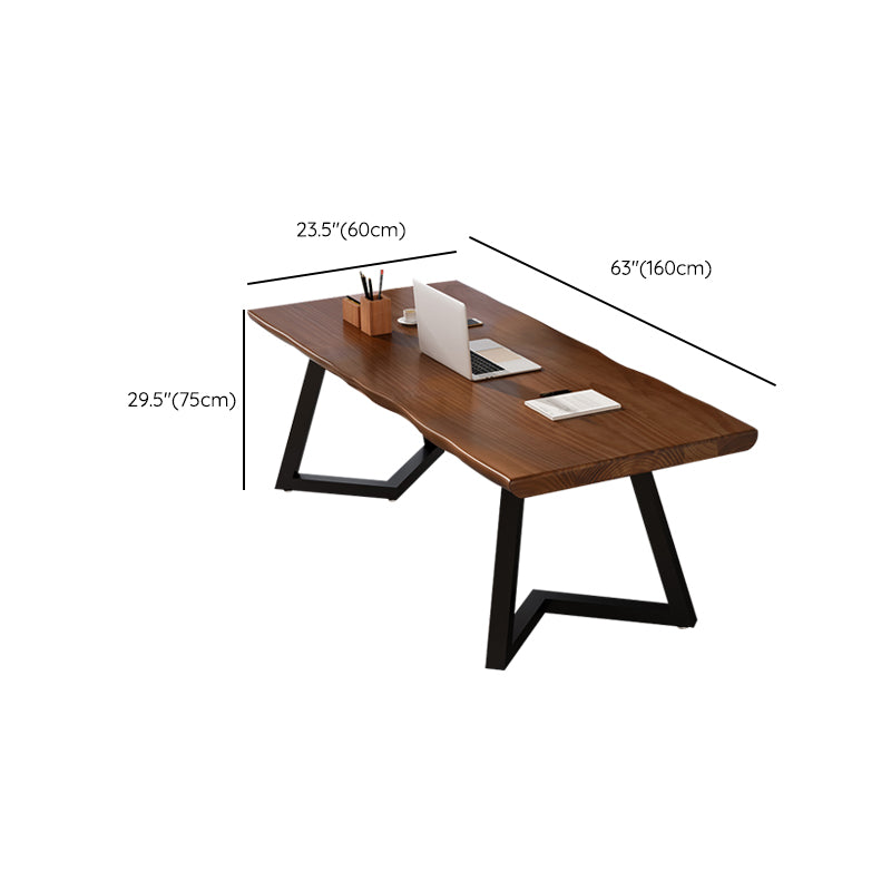 Irregular Shaped Working Table Wood Writing Desk in Brown for Home