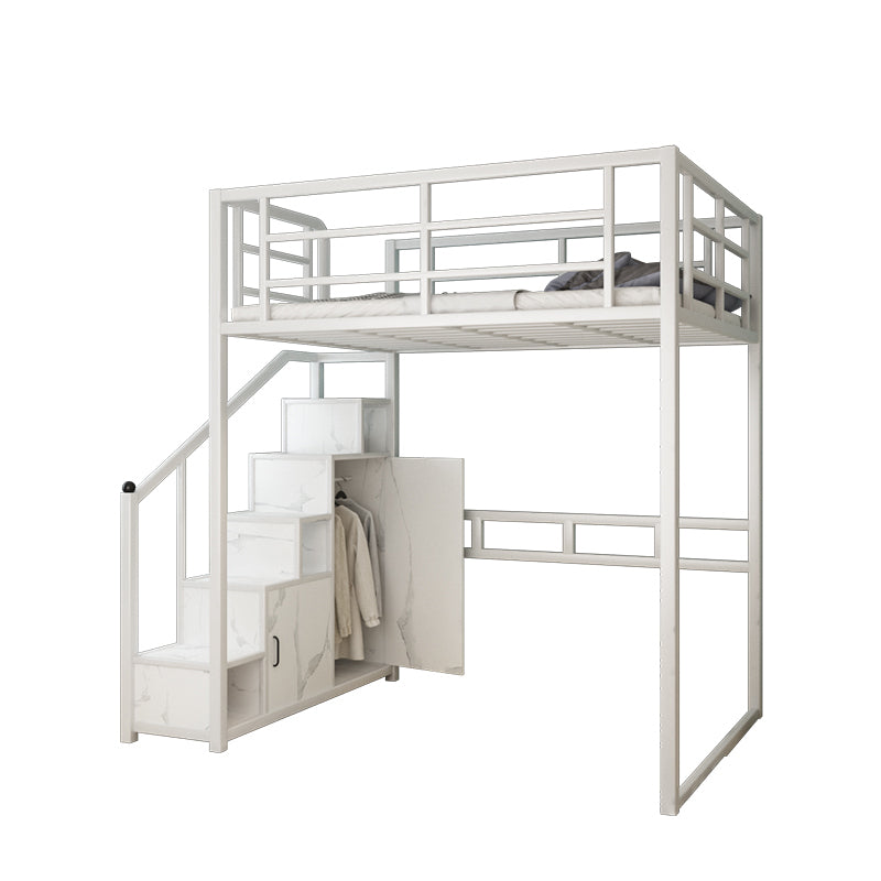 Industrial Metal Loft Bed with Storage Staircase Loft Bed in Black/White