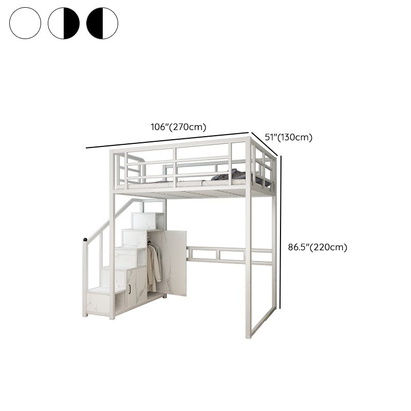 Industrial Metal Loft Bed with Storage Staircase Loft Bed in Black/White