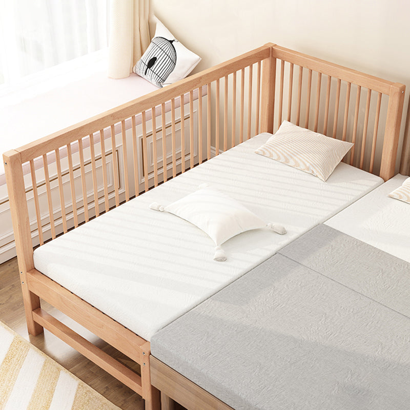 Natural Beech Panel Bed Solid Wood Standard Bed with Guardrails