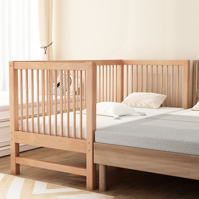 Natural Beech Panel Bed Solid Wood Standard Bed with Guardrails