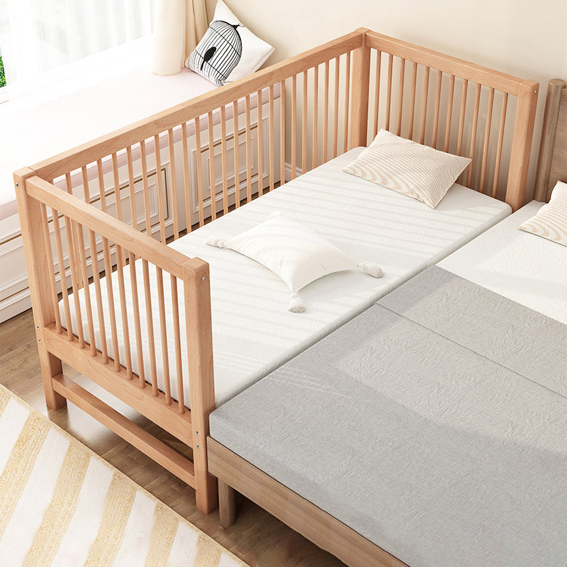 Natural Beech Panel Bed Solid Wood Standard Bed with Guardrails