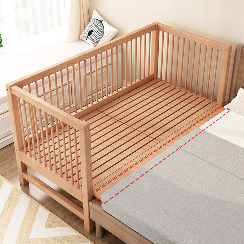 Natural Beech Panel Bed Solid Wood Standard Bed with Guardrails