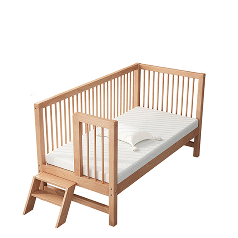 Natural Beech Panel Bed Solid Wood Standard Bed with Guardrails