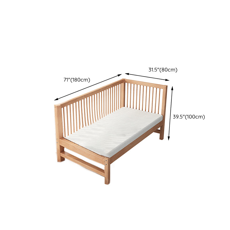 Natural Beech Panel Bed Solid Wood Standard Bed with Guardrails