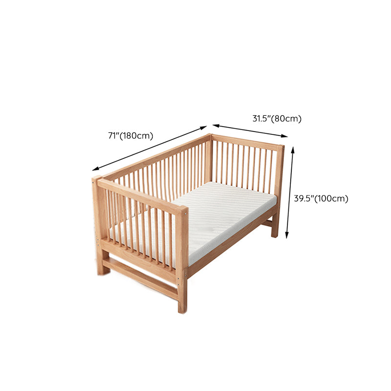 Natural Beech Panel Bed Solid Wood Standard Bed with Guardrails