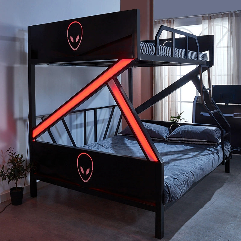 Queen Over Queen Standard Bunk Bed Modern Metal Bunk Bed in Black