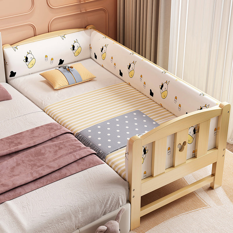 Scandinavian Pine Wood Kids Bed in Natural with Guardrails and Mattress