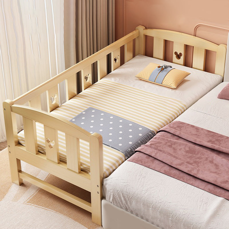 Scandinavian Pine Wood Kids Bed in Natural with Guardrails and Mattress