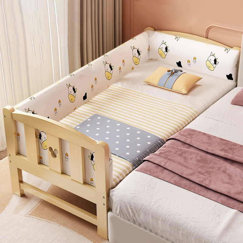 Scandinavian Pine Wood Kids Bed in Natural with Guardrails and Mattress