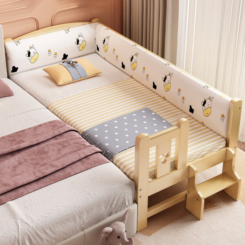 Scandinavian Pine Wood Kids Bed in Natural with Guardrails and Mattress