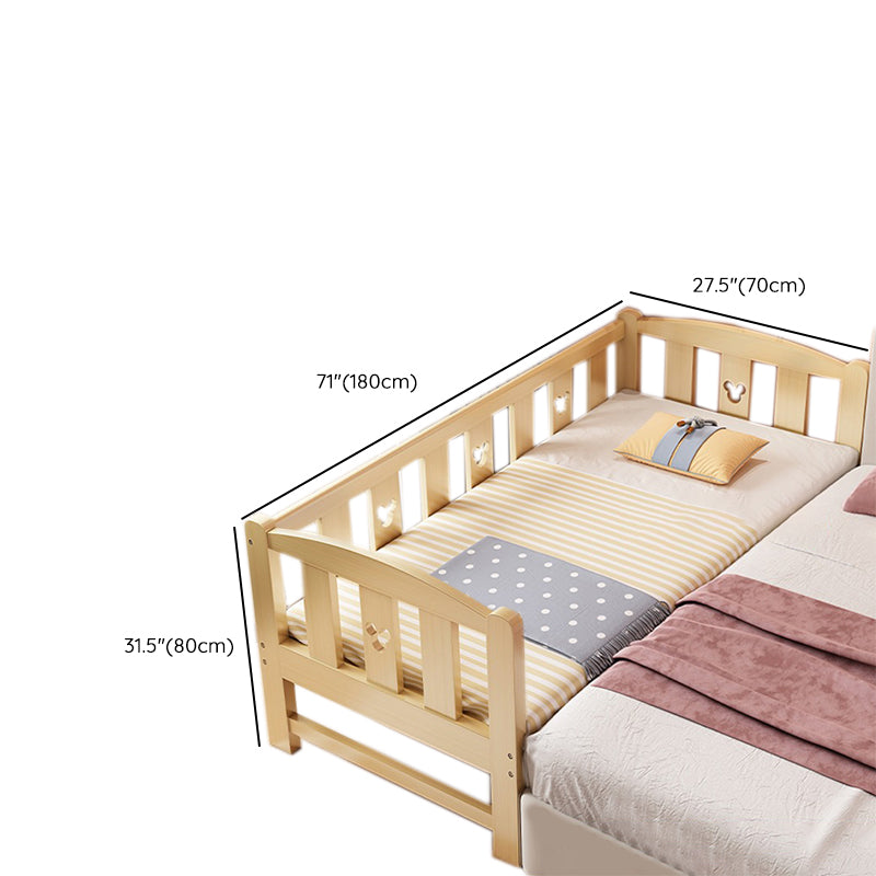 Scandinavian Pine Wood Kids Bed in Natural with Guardrails and Mattress