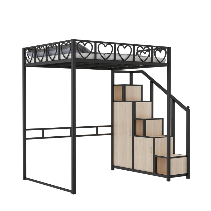 Metal Loft Bed Natural Storage Kids Bed with Guardrails and Shelves