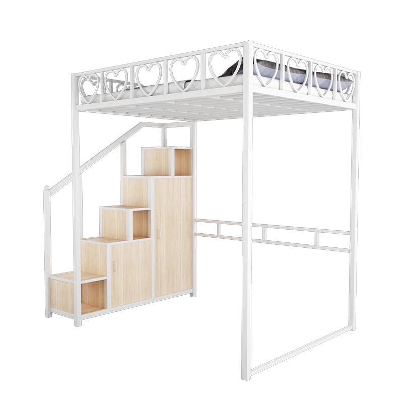 Metal Loft Bed Natural Storage Kids Bed with Guardrails and Shelves