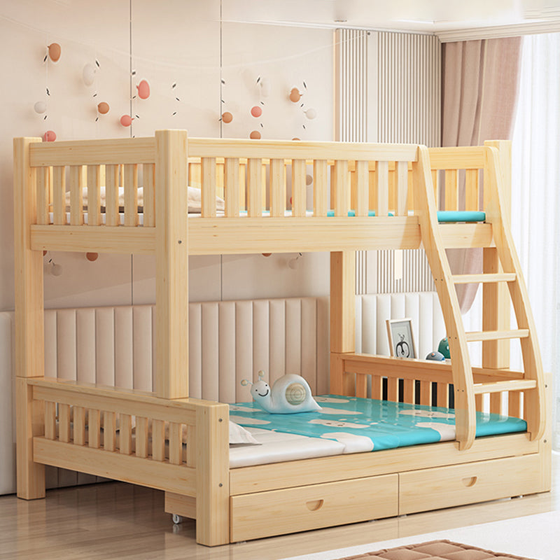 Scandinavian Bunk Bed Natural Solid Wood Kids Bed with Guardrail