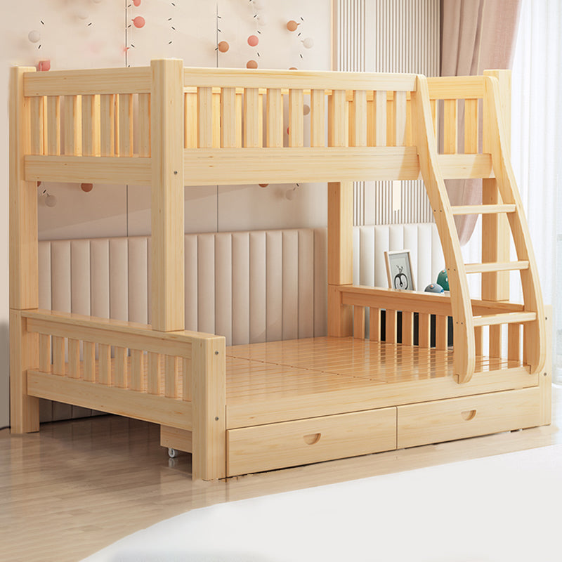 Scandinavian Bunk Bed Natural Solid Wood Kids Bed with Guardrail