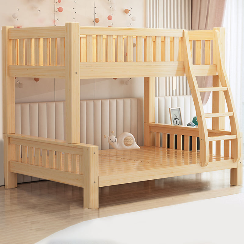 Scandinavian Bunk Bed Natural Solid Wood Kids Bed with Guardrail