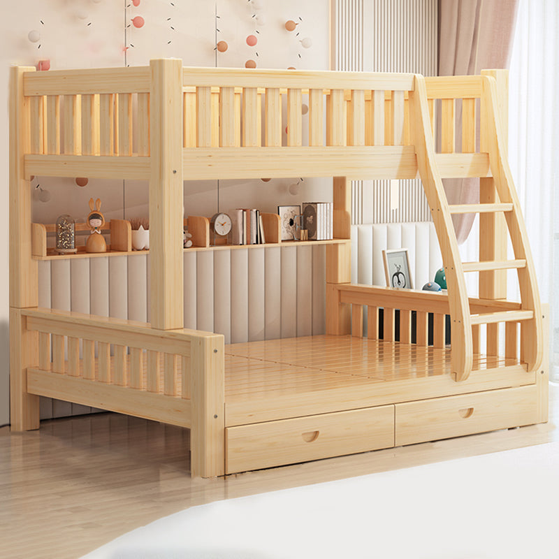 Scandinavian Bunk Bed Natural Solid Wood Kids Bed with Guardrail