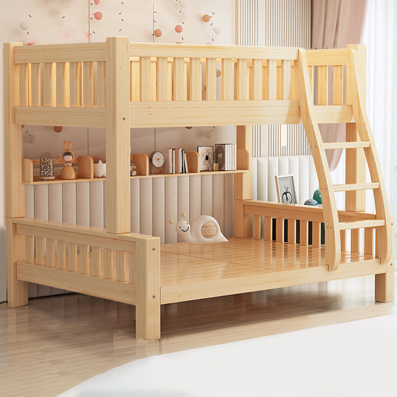 Scandinavian Bunk Bed Natural Solid Wood Kids Bed with Guardrail