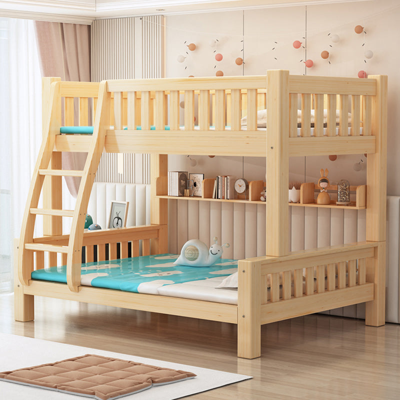 Scandinavian Bunk Bed Natural Solid Wood Kids Bed with Guardrail