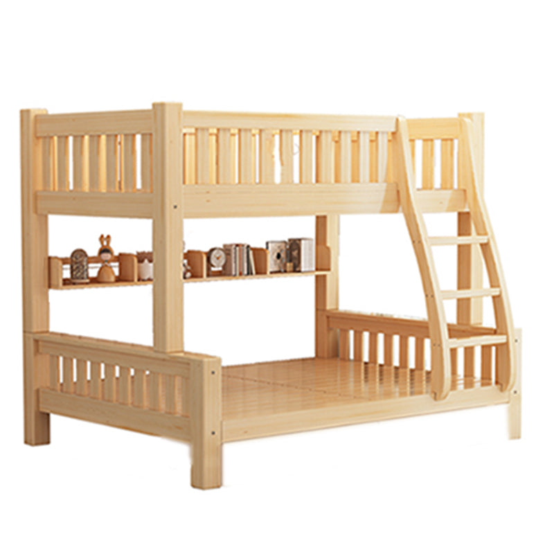 Scandinavian Bunk Bed Natural Solid Wood Kids Bed with Guardrail