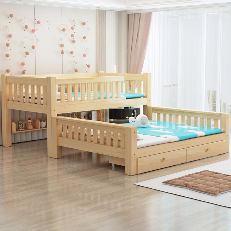 Scandinavian Bunk Bed Natural Solid Wood Kids Bed with Guardrail