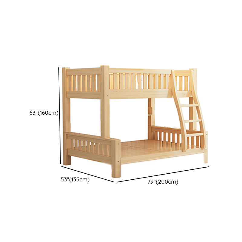 Scandinavian Bunk Bed Natural Solid Wood Kids Bed with Guardrail