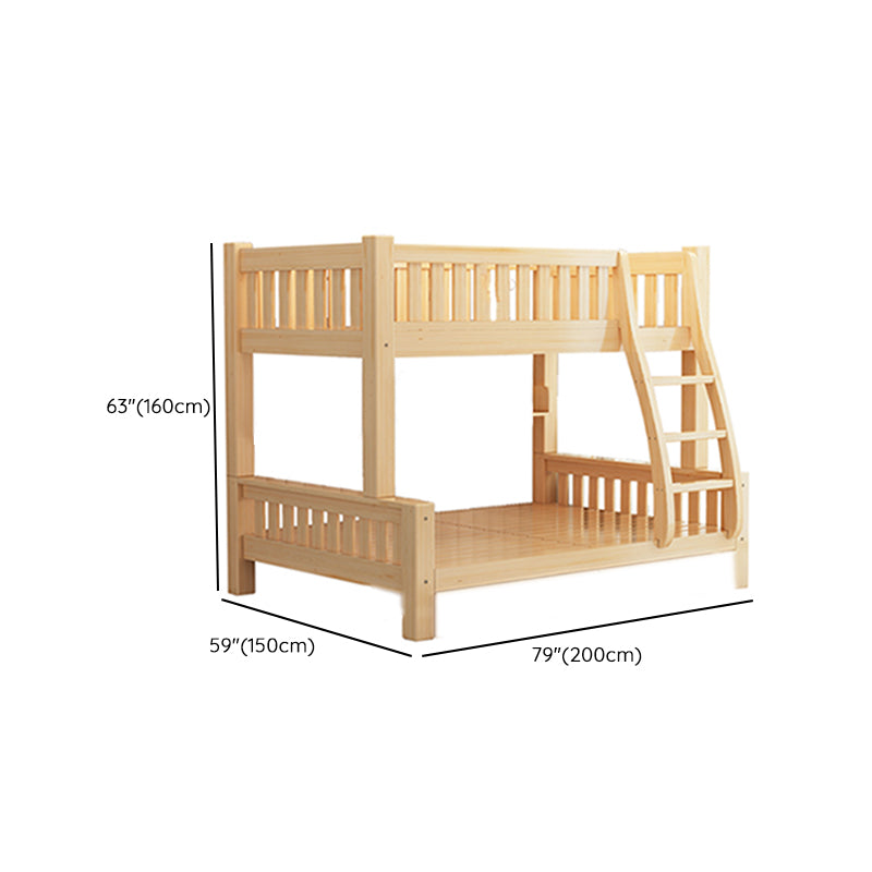 Scandinavian Bunk Bed Natural Solid Wood Kids Bed with Guardrail