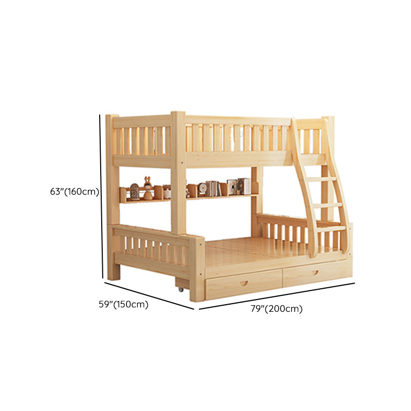 Scandinavian Bunk Bed Natural Solid Wood Kids Bed with Guardrail