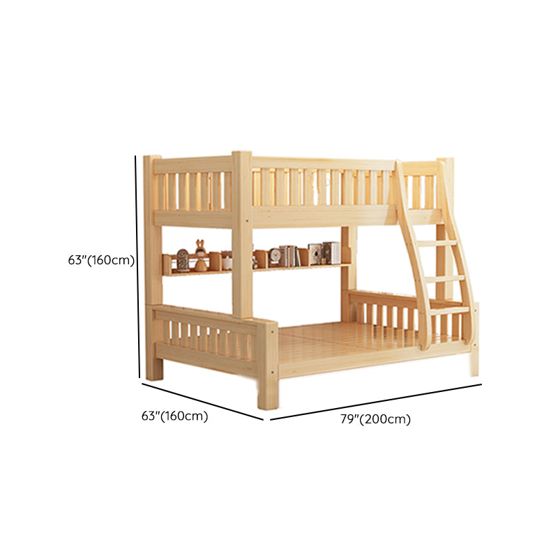 Scandinavian Bunk Bed Natural Solid Wood Kids Bed with Guardrail